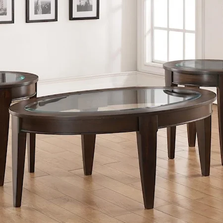 Transitional Oval Cocktail Table with Glass Inlay